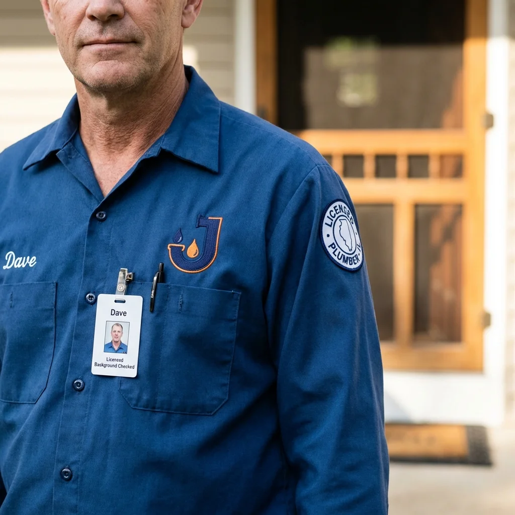 Licensed plumber showing ID badge in Rancho Palos Verdes, CA