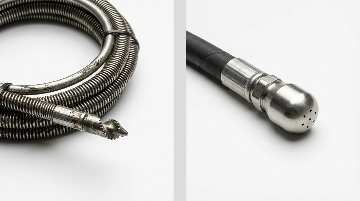Drain snake cable and hydro jetting nozzle used for drain cleaning in Rancho Palos Verdes, CA