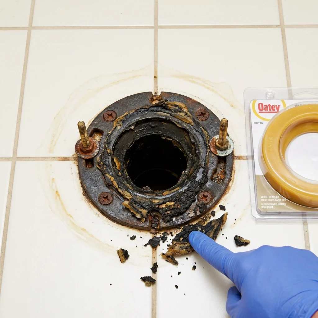 Failed wax ring showing water seepage at the base of a toilet in a Rancho Palos Verdes, CA home